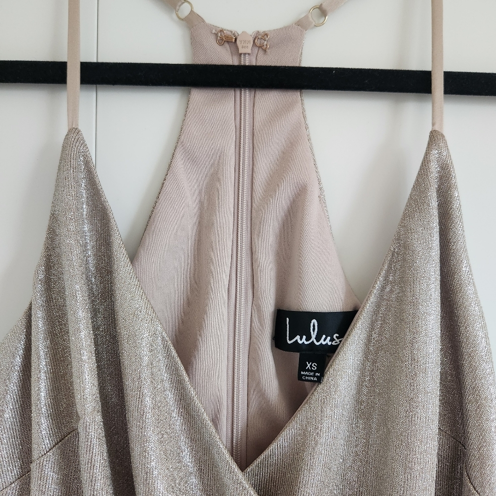 Lulu's Metallic Champagne Mini Dress - Picture 3 of 6